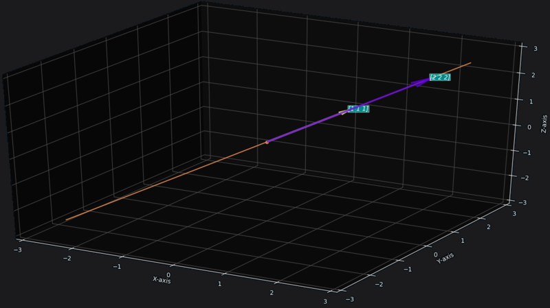 Vector space of 2 parallel vectors as a line